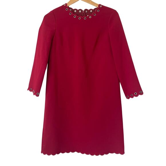 NWT Kate Spade Red Scallop Grommet 3/4 Sleeve Viscose Blend Shift Dress • Size 4 - Picture 2 of 5